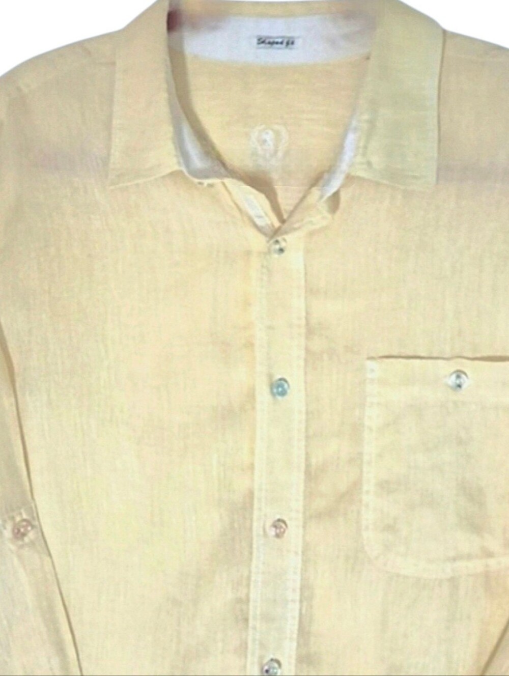 Bugatchi Uomo Mens Linen Button Dwn Shirt XL Lt Yllow Long Roll Tab Sleeve